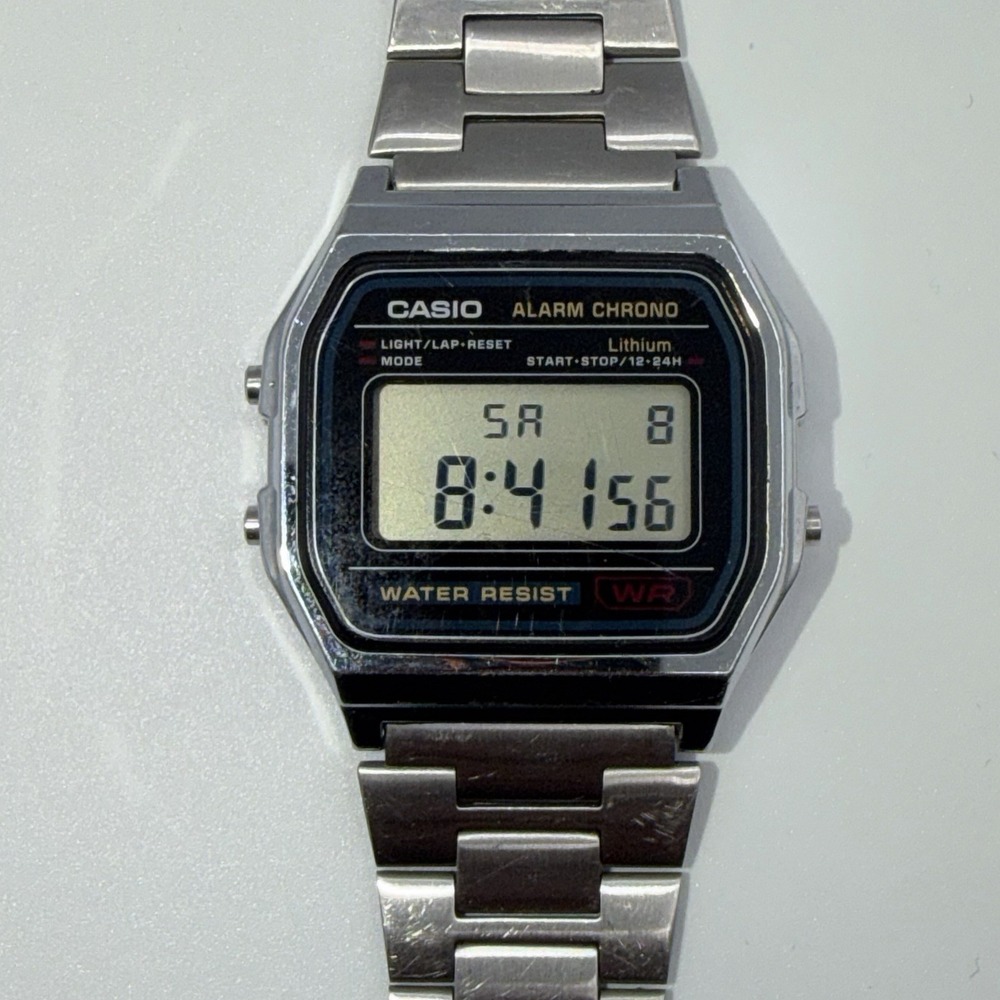 VTG Casio A158W Digital Watch Stainless Steel Band Classic Rectangular Display